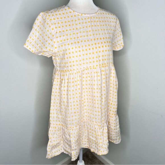 Alice Walk 100% Linen Yellow Polka Dot Baby Doll Dress S - Picture 1 of 5